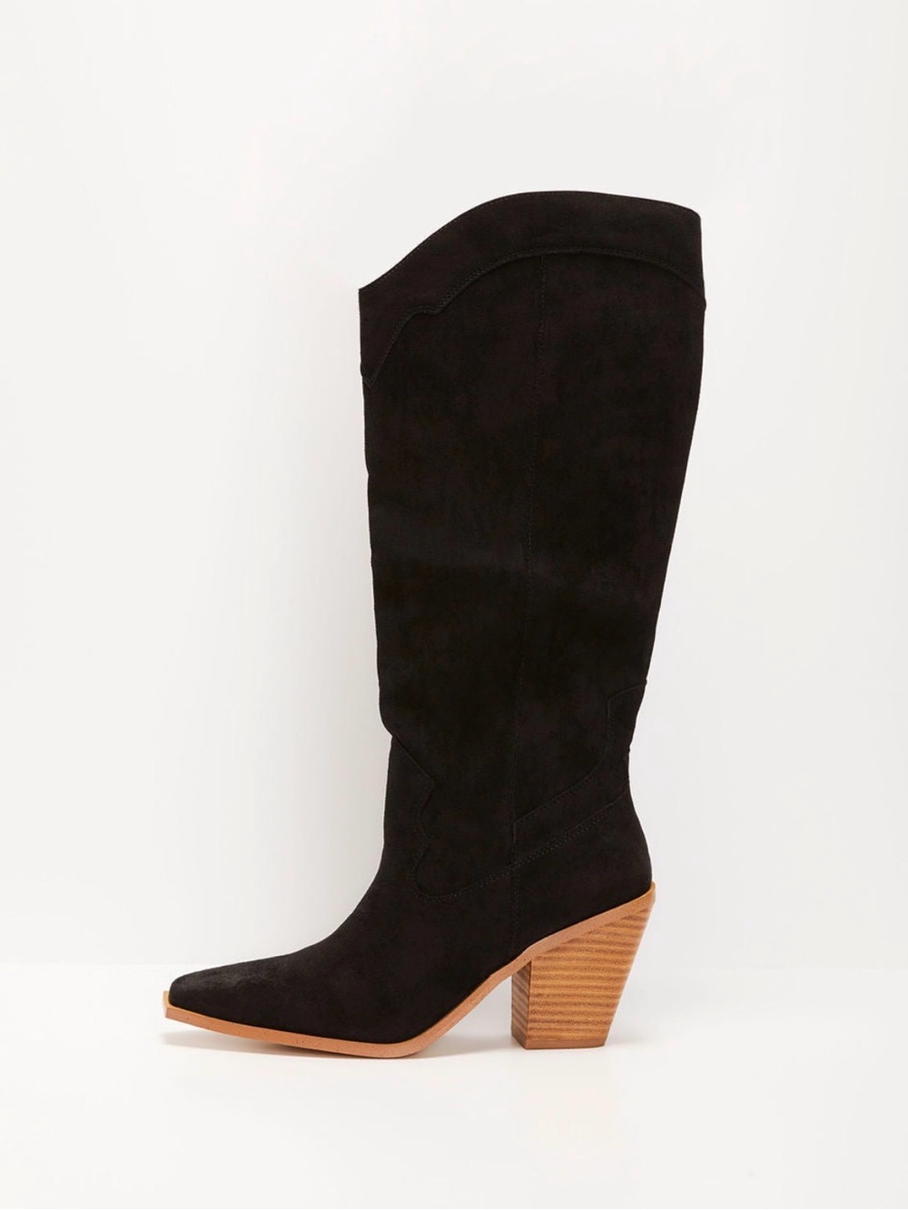🆕 Black Suede Knee-High Western Block Heel Boots